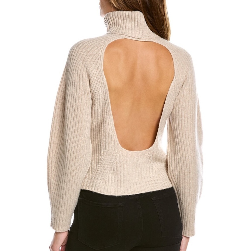 Vince Open Back Turtleneck 100% Cashmere Sweater in Tan Women’s Size Small NWOT - Picture 2 of 6